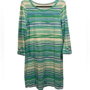 Lilly Pulitzer Linden A-Line Seaspray Blue Sea Stripe Coastal Tee Shirt Dress